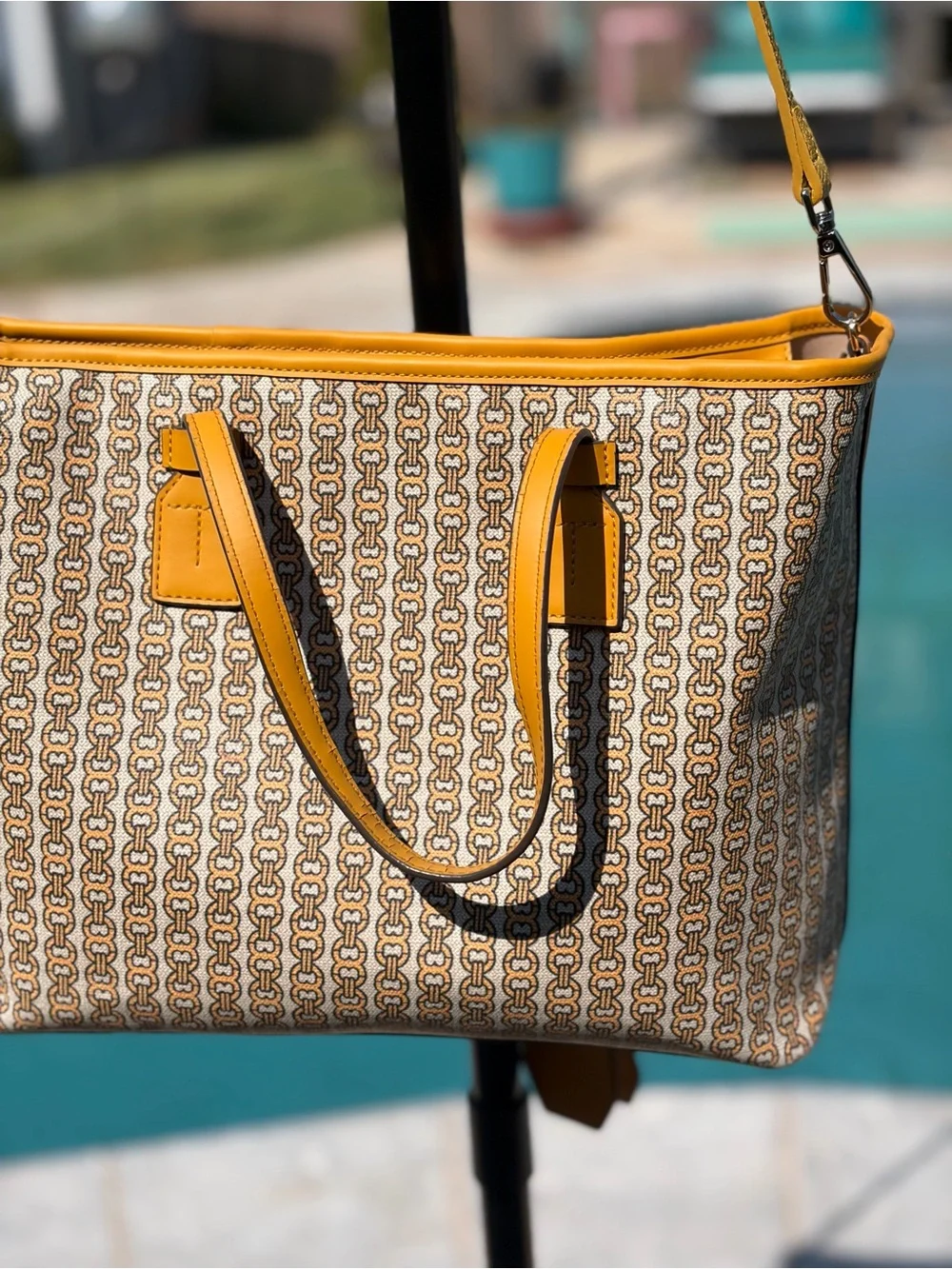 Tory Burch Yellow Chain-Link Print Tote